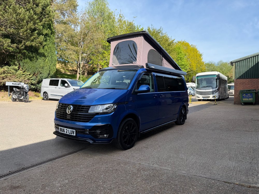 Blue 2021 Volkswagen Transporter LWB Camper Conversion in Andrew James Motorhomes